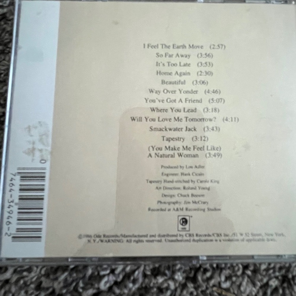 Carole King Tapestry CD 1986 Reissue Ode Records EK 34946 Soft Rock Pop Classic - Picture 2 of 3